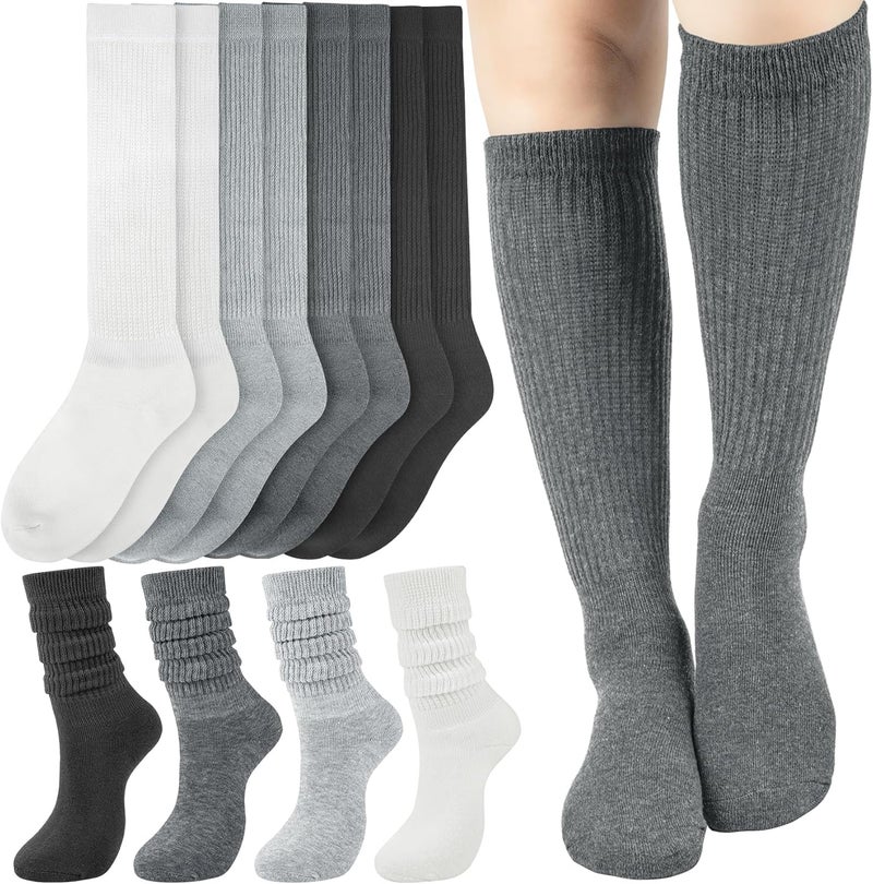 Socksfad Store Slouchy Boot Socks for Women, Soft Knit Scrunch Knee High Long Socks 4 Pairs 6-12 - Image 1
